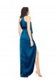 Sleeveless High Neck Silk like Satin Peacock Blue Long Formal Evening Gown / Prom Dress / Bridesmaid Dress Leicester