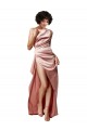 Sleeveless One Shoulder Silk like Satin Dusty Pink Long Formal Evening Gown / Prom Dress / Bridesmaid Dress Leicester