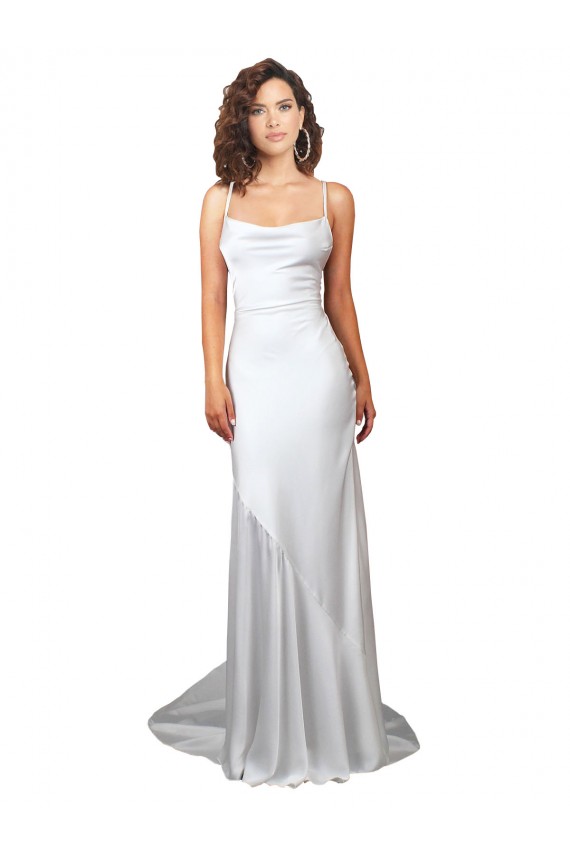Sleeveless Cowl Neck Silk like Satin White Sweep Train Beach Wedding Dress Leicester