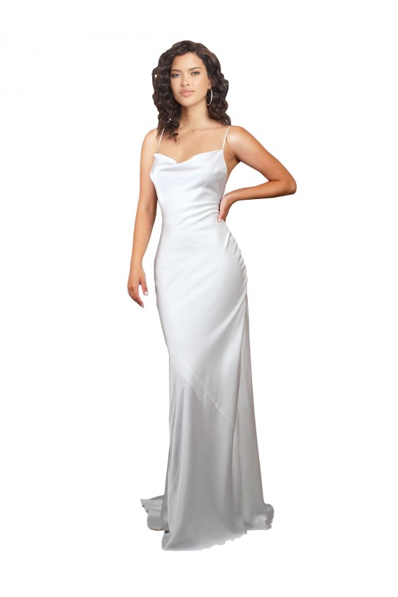 Sleeveless Cowl Neck Silk like Satin White Sweep Train Beach Wedding Dresses Leicester