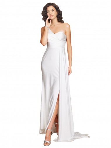 Sleeveless One Shoulder Silk like Satin White Long Wedding Dress Leicester
