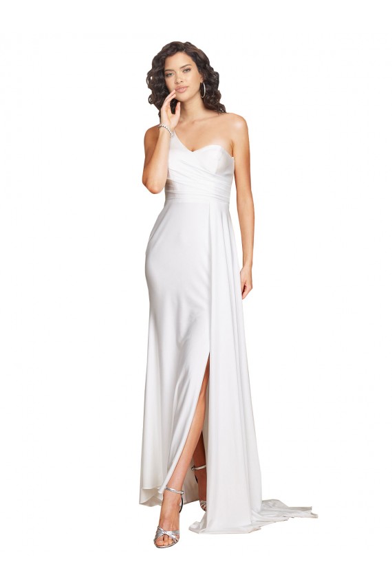 Sleeveless One Shoulder Silk like Satin White Long Wedding Dress Leicester
