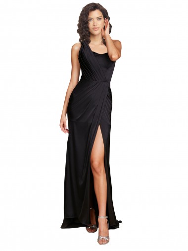 Sleeveless One Shoulder Silk like Satin Black Long Evening Dress / Bridesmaid Dress Leicester