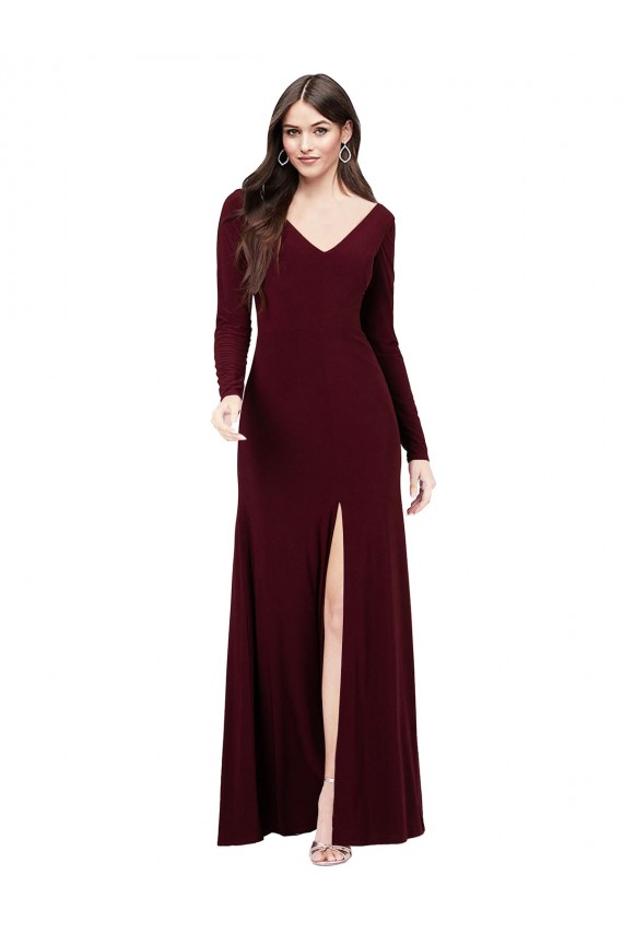 Long Sleeves V-Neck Spandex Burgundy Gold Long Prom Dress / Bridesmaid Dress Leicester