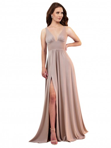 Sleeveless V-Neck Spandex Dusty Pink Long Black Tie Evening Gown / Prom Dress / Bridesmaid Dress Leicester