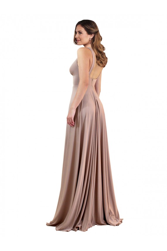 Sleeveless V-Neck Spandex Dusty Pink Long Black Tie Evening Gown / Prom Dress / Bridesmaid Dress Leicester