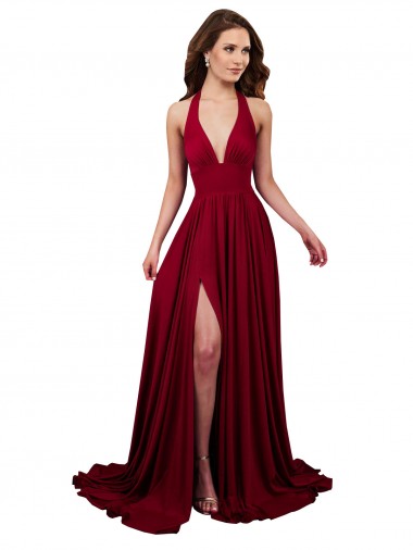 Sleeveless V-Neck Spandex Burgundy Long Black Tie Evening Gown / Prom Dress / Bridesmaid Dress Leicester
