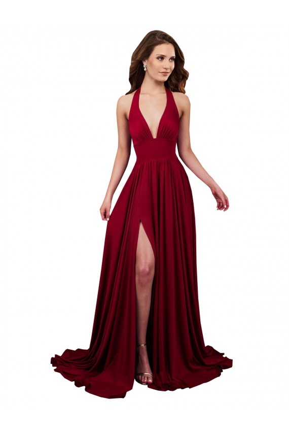 Sleeveless V-Neck Spandex Burgundy Long Black Tie Evening Gown / Prom Dress / Bridesmaid Dress Leicester
