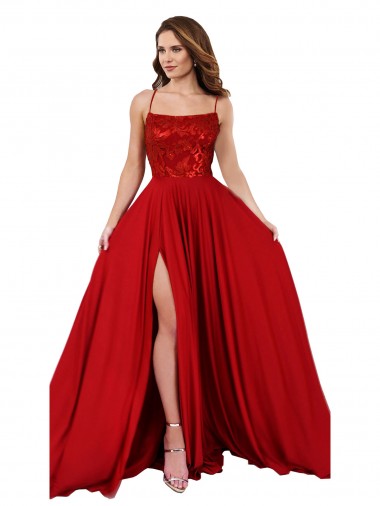 Sleeveless Square Neck Spandex & Lace Red Long Semi Formal Evening Dress / Prom Dress / Bridesmaid Dress Leicester