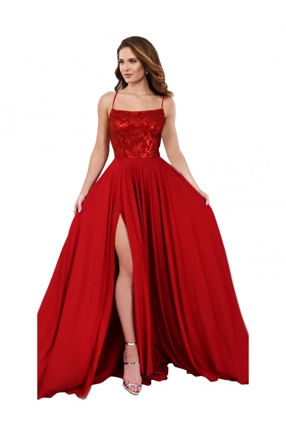 Sleeveless Square Neck Spandex & Lace Red Long Semi Formal Evening Dress / Prom Dress / Bridesmaid Dress Leicester