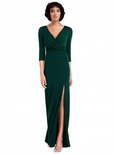 Long Sleeves V-Neck Spandex Dark Green Long Formal Evening Gown / Prom Dress / Bridesmaid Dress Leicester