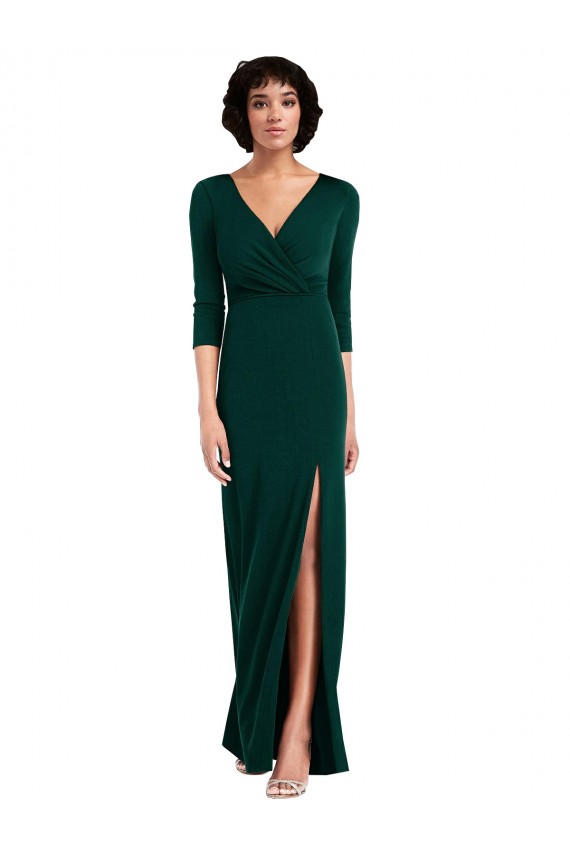 Long Sleeves V-Neck Spandex Dark Green Long Formal Evening Gown / Prom Dress / Bridesmaid Dress Leicester