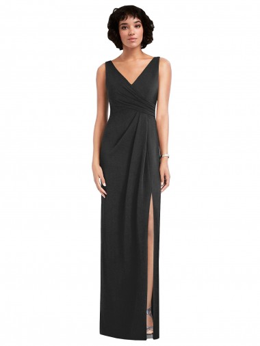 Sleeveless V-Neck Spandex Black Sheath Long Formal Evening Gown / Prom Dress / Bridesmaid Dress Leicester