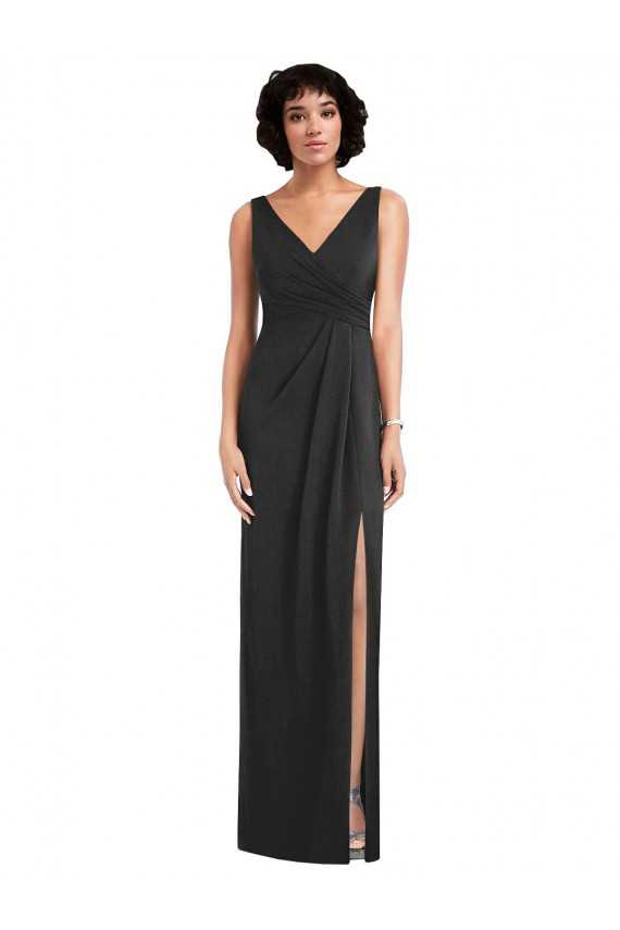 Sleeveless V-Neck Spandex Black Sheath Long Formal Evening Gown / Prom Dress / Bridesmaid Dress Leicester
