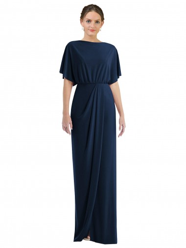 Short Sleeves Bateau Neck Spandex Dark Navy Long Semi Formal Evening Dress / Prom Dress / Bridesmaid Dress Leicester