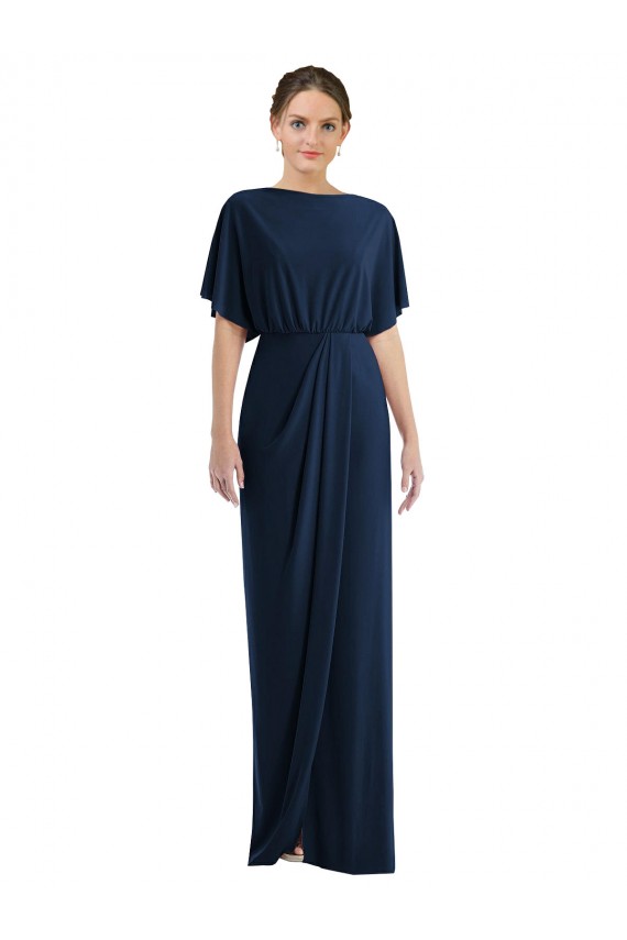 Short Sleeves Bateau Neck Spandex Dark Navy Long Semi Formal Evening Dress / Prom Dress / Bridesmaid Dress Leicester