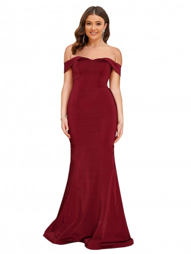 Sleeveless Off the Shoulder Spandex Burgundy Long Formal Plus Size Evening Gown / Prom Dress / Bridesmaid Dress Leicester