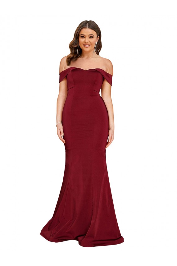 Sleeveless Off the Shoulder Spandex Burgundy Long Formal Plus Size Evening Gown / Prom Dress / Bridesmaid Dress Leicester