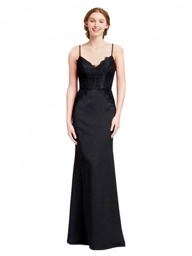 Sleeveless V-Neck Stretch Crepe Black Mermaid Long Prom Dress / Bridesmaid Dress Leicester