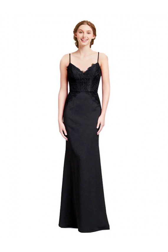 Sleeveless V-Neck Stretch Crepe Black Mermaid Long Prom Dress / Bridesmaid Dress Leicester