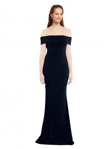 Sleeveless Off the Shoulder Stretch Crepe Dark Navy Long Formal Dress / Bridesmaid Dress Leicester