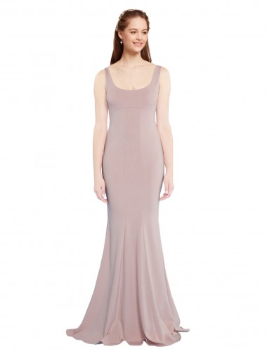 Cap Sleeves Scoop Neck Stretch Crepe Dusty Pink Long Formal Evening Gown / Prom Dress / Bridesmaid Dress Leicester