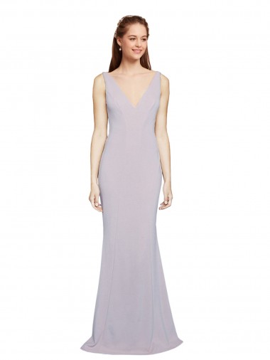 Sleeveless V-Neck Stretch Crepe Arctic Lilac Long Formal Evening Gown / Prom Dress / Bridesmaid Dress Leicester