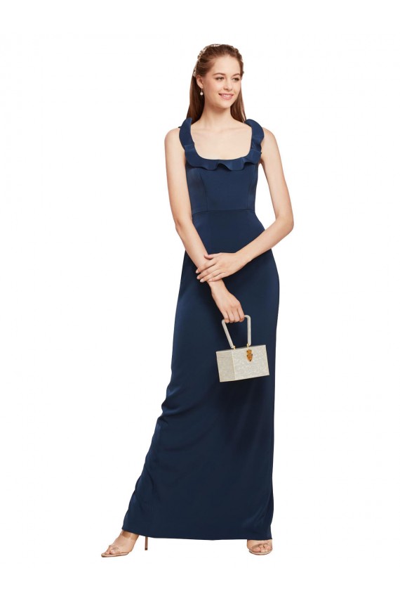 Sleeveless Scoop Neck Stretch Crepe Dark Navy Long Formal Evening Gown / Prom Dress / Bridesmaid Dress Leicester