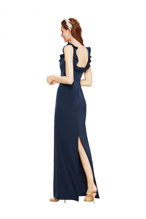 Sleeveless Scoop Neck Stretch Crepe Dark Navy Long Formal Evening Gown / Prom Dress / Bridesmaid Dress Leicester