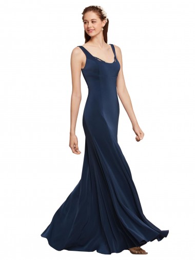 Sleeveless Round Neck Stretch Crepe Dark Navy Long Prom Dress / Bridesmaid Dress Leicester