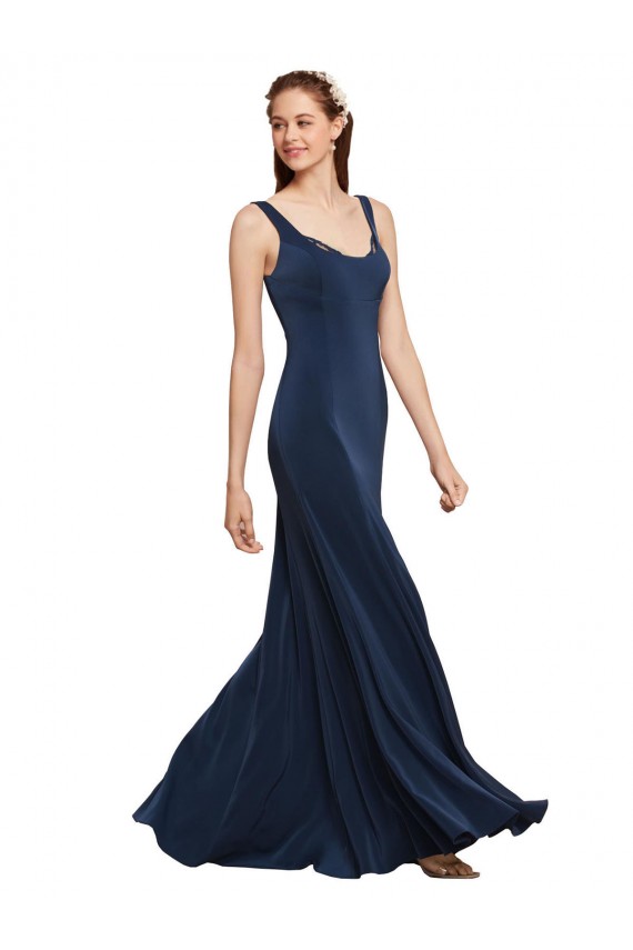 Sleeveless Round Neck Stretch Crepe Dark Navy Long Prom Dress / Bridesmaid Dress Leicester