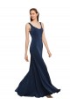 Sleeveless Round Neck Stretch Crepe Dark Navy Long Prom Dress / Bridesmaid Dress Leicester