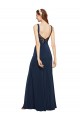 Sleeveless Round Neck Stretch Crepe Dark Navy Long Prom Dress / Bridesmaid Dress Leicester
