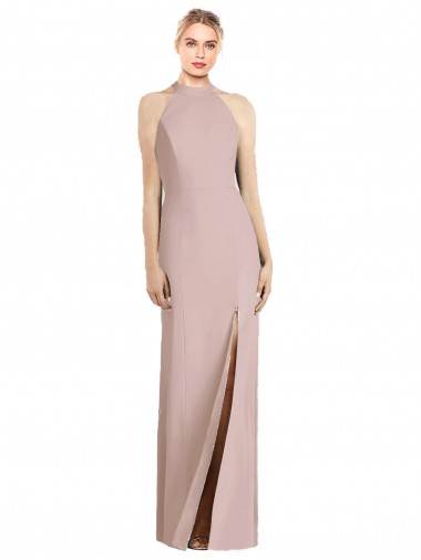Sleeveless Halter Neck Stretch Crepe Dusty Pink Long Semi Formal Evening Dress / Bridesmaid Dress Leicester