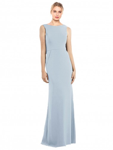 Sleeveless Bateau Neck Stretch Crepe Light Sky Blue Long Semi Formal Evening Dress / Prom Dress / Bridesmaid Dress Leicester