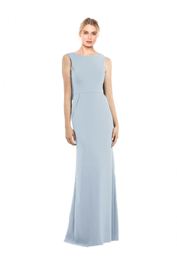 Sleeveless Bateau Neck Stretch Crepe Light Sky Blue Long Semi Formal Evening Dress / Prom Dress / Bridesmaid Dress Leicester