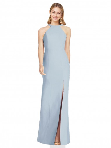 Sleeveless High Neck Stretch Crepe Light Sky Blue Long Formal Evening Gown / Bridesmaid Dress Leicester