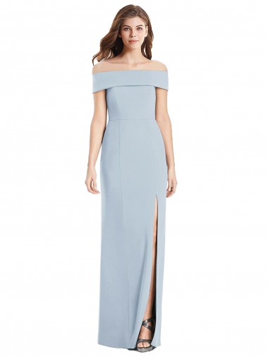 Sleeveless Off the Shoulder Stretch Crepe Light Sky Blue Long Formal Dress / Bridesmaid Dress Leicester