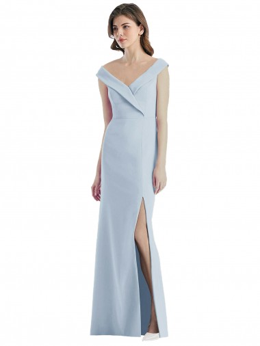 Sleeveless V-Neck Stretch Crepe Light Sky Blue Long Black Tie Evening Gown / Bridesmaid Dress Leicester