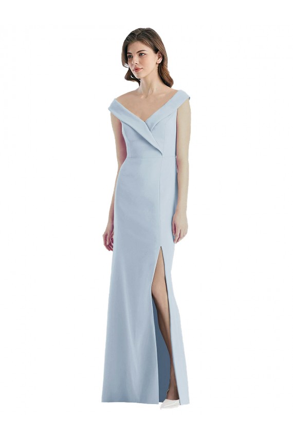 Sleeveless V-Neck Stretch Crepe Light Sky Blue Long Black Tie Evening Gown / Bridesmaid Dress Leicester