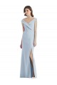 Sleeveless V-Neck Stretch Crepe Light Sky Blue Long Black Tie Evening Gown / Bridesmaid Dress Leicester