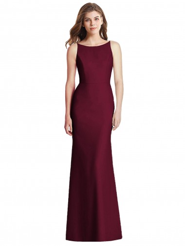 Sleeveless Bateau Neck Stretch Crepe Burgundy Gold Long Semi Formal Evening Dress / Bridesmaid Dress Leicester