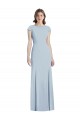 Cap Sleeves Bateau Neck Stretch Crepe Light Sky Blue Long Formal Dress / Bridesmaid Dress Leicester
