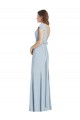 Cap Sleeves Bateau Neck Stretch Crepe Light Sky Blue Long Formal Dress / Bridesmaid Dress Leicester