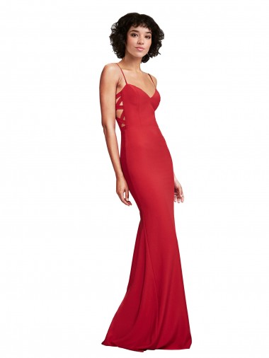 Sleeveless Spaghetti Straps Stretch Crepe Red Long Bridesmaid Dress / Evening Dress Leicester