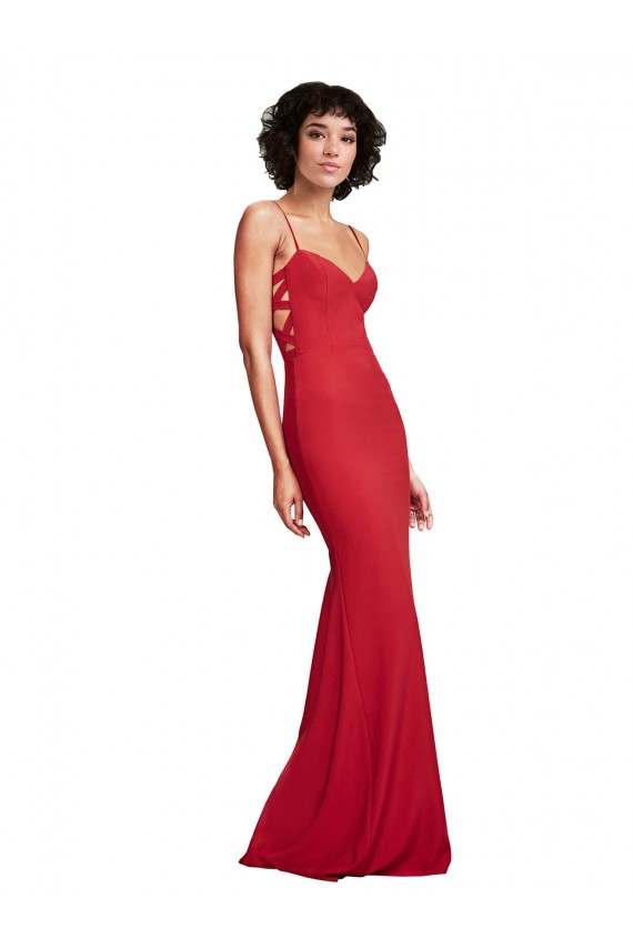 Sleeveless Spaghetti Straps Stretch Crepe Red Long Bridesmaid Dress / Evening Dress Leicester