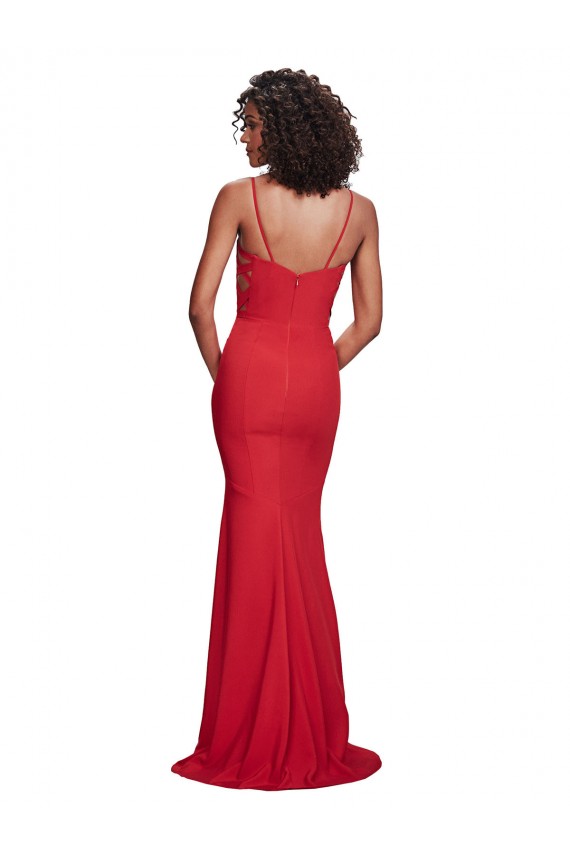 Sleeveless Spaghetti Straps Stretch Crepe Red Long Bridesmaid Dress / Evening Dress Leicester