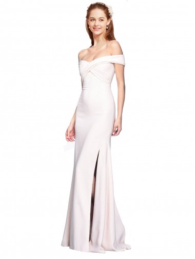 Sleeveless Off the Shoulder Stretch Crepe White Long Formal Dress / Bridesmaid Dress Leicester