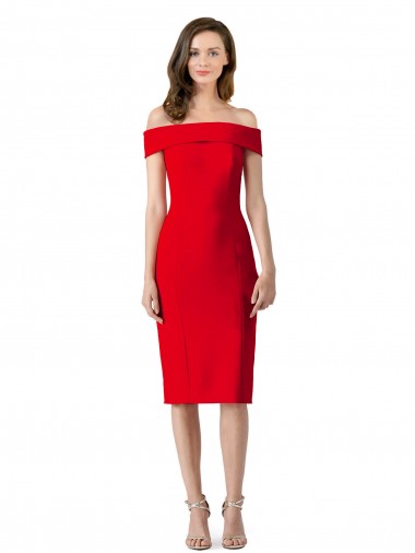 Sleeveless Off the Shoulder Stretch Crepe Red Cocktail Length Formal Evening Gown / Prom Dress / Bridesmaid Dress Leicester