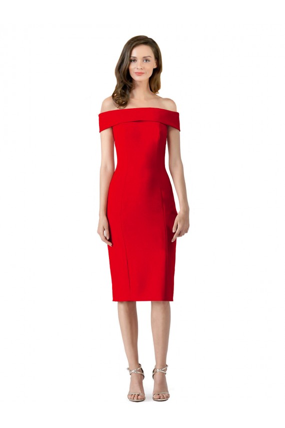 Sleeveless Off the Shoulder Stretch Crepe Red Cocktail Length Formal Evening Gown / Prom Dress / Bridesmaid Dress Leicester